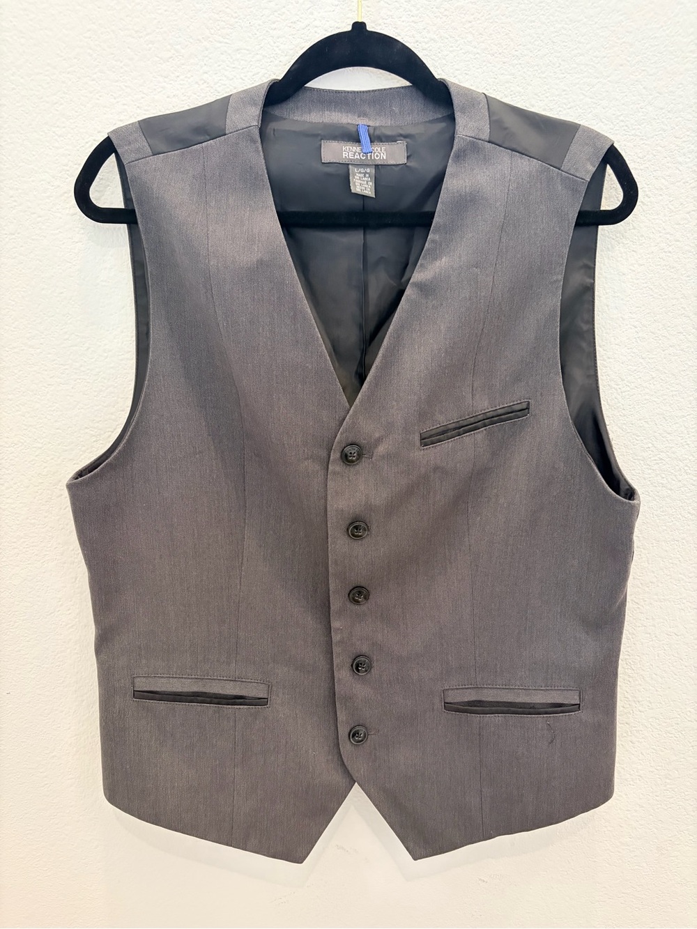Kenneth Cole Reaction Mens Charcoal Grey Suit Vest Waistcoat Size Large L - 138